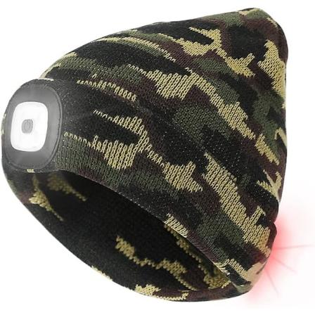 Pipo valolla ja punaisella varoitusvalolla, USB LED-valaistu pipo, jossa on 3 kirkkaustasoa, hands-free-otsavalon suojus (naamiointi)