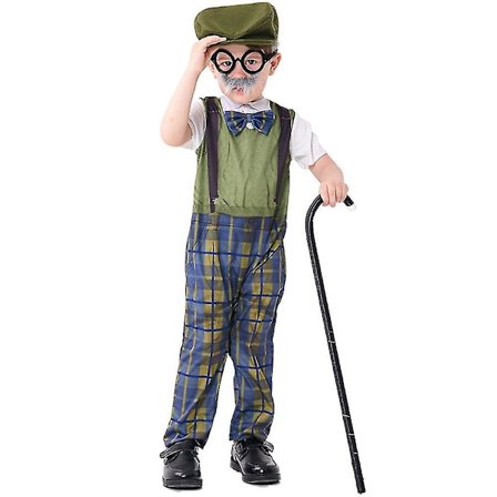 2-12 år gamla barn pojke morfar 100 dagar i skolan Äldre kläder Finklänning Jumpsuit Hatt glasögon set