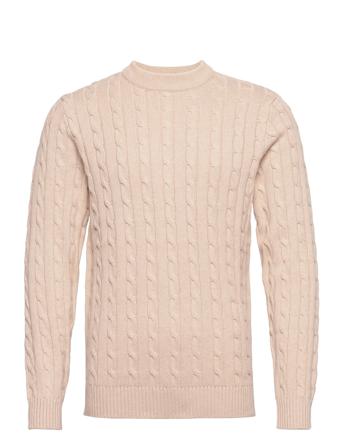 Slhryan Structure Crew Neck W Strikket Trøje Med Rund Hals Beige Selected Homme