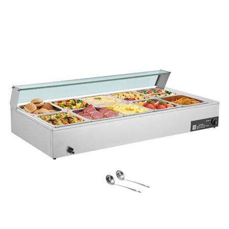 Dampvarmer-Duoku-1700 W-Buffetvarmer i Rustfrit Stål-Bain-marie med 10 Bakkes 1/2