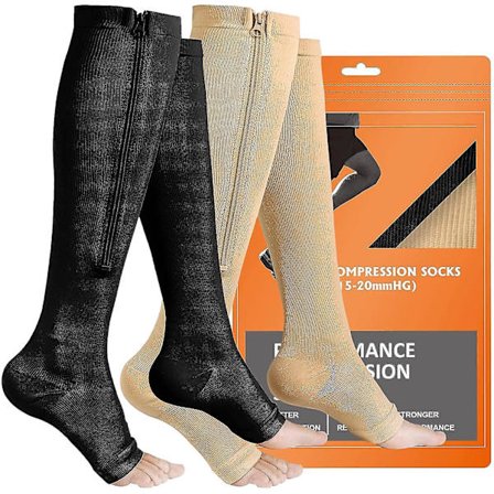 Zipper Compression Socks, 2 Pairs Open Toe Compression Stockings For Men Womenlarge-x-large