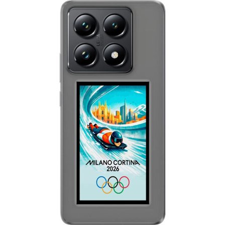 Yhteensopiva Puhelinkuori Xiaomi 14T Dynaaminen kelkkailija tai skeleton-ajaja jääkanavalla Milanon Cortina 2026 kanssa, kaupunkinäkymä ja olympialais