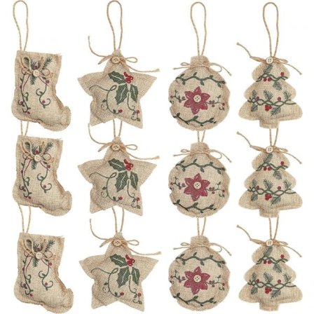 #Jute Julgranspynt (12 stycken) - 3 stycken X 4 modeller Juldekorationer#