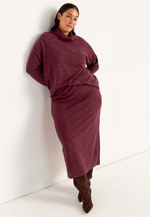 Cellbes of Sweden - Superblød nederdel med slids Beata i vinrødmeleret til damer i størrelse 34/36