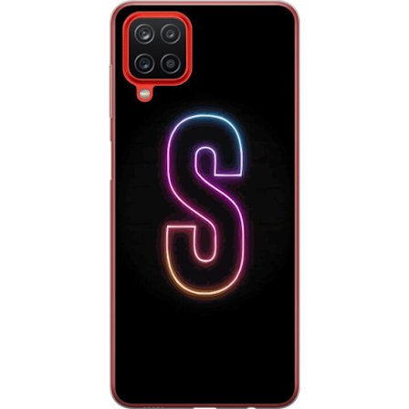 Kompatibelt Mobildeksel til Samsung Samsung Galaxy A12 Neonbokstav S i lysende rosa og blå toner mot mørk bakgrunn, stilig bokstavkunst med retrofut