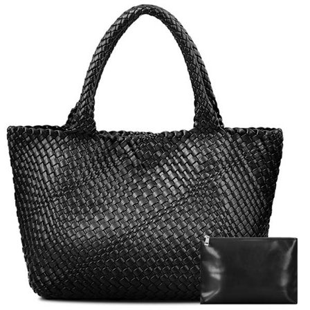 Vävd damväska Stor Resehandväska Handgjord Axelremsväska Vegansk Läder Tote Bag