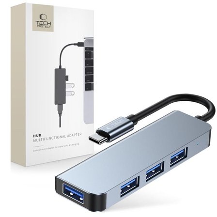 HUB Tech-Protect V1 4in1 USB-C - 3x USB-A 2.0 / USB-A 3.0 - grå