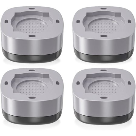 Sett med 4 antivibrasjons gummiputer for vaskemaskiner, kompatible med runde og firkantede føtter.