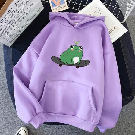 Frog on Skateboard Hoodies för tonårsflickor för kvinnor Casual Long