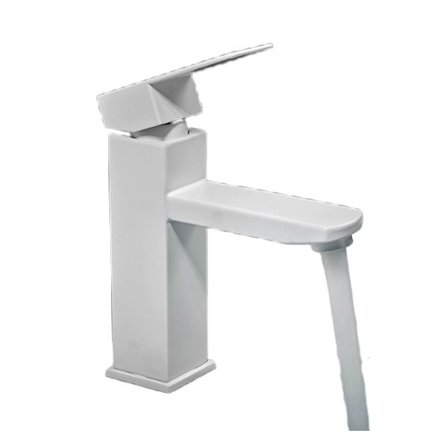 Elegant hvit servantkran i rustfritt stål - hvit firkant