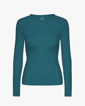 Women Organic Rib LS T-Shirt - Ocean Green - Female - M