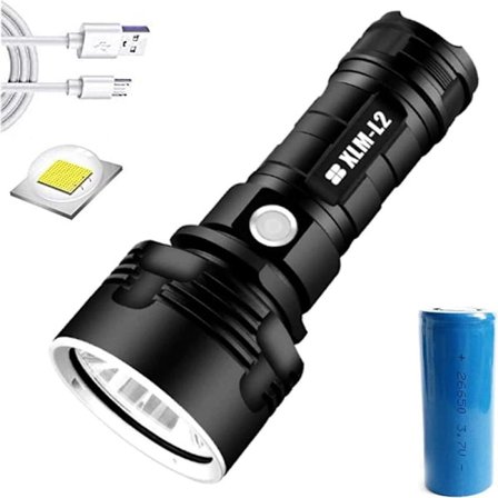 Genopladelig lommelygte, 30000-100000 lumen stærk LED vandtæt lommelygte ultra lys (25W XLM-L2)