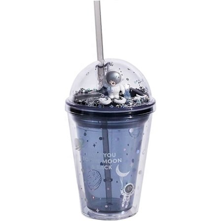 Isolert Dobbeltvegg Gjenbrukbar 384ml Plast Space Tumbler Kopp Vannflaske Med Lokk Og Sugerør & BPA-Fri (Lysegrå)