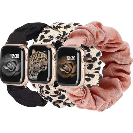 3 Pakkausta Yhteensopiva Apple Watch -rannekeiden kanssa Scrunchies 41mm 40mm 38mm Kangas Pehmeä Kuvioitu Painettu Kangas Ranneke Rannekoru Naiset 