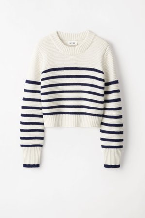 Soft Goat - Chunky Crewneck - L - Ivory/Navy