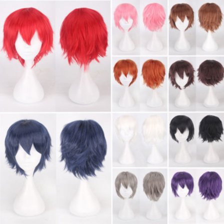 Halloween klä upp omvänd krullad kort hår peruk pink