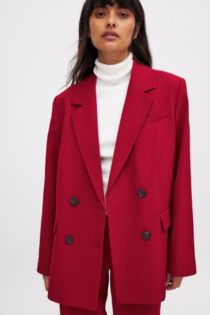 NA-KD Oversized Double Breasted Blazer - Oversized Blazer - Rød - EU 42