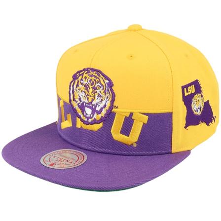 Mitchell & Ness - College Žlutá snapback Kšiltovka - Louisiana State Tigers Half & Half Yellow/Purple Snapback @ Hatstore