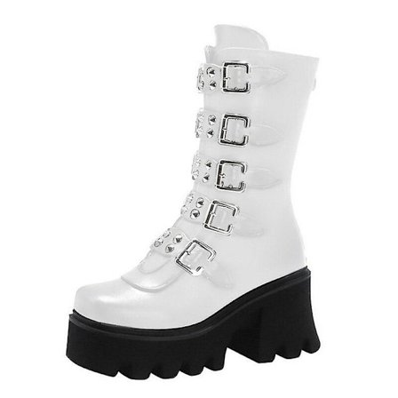 Winter Gothic Punk Dam Platform Boots - Vit