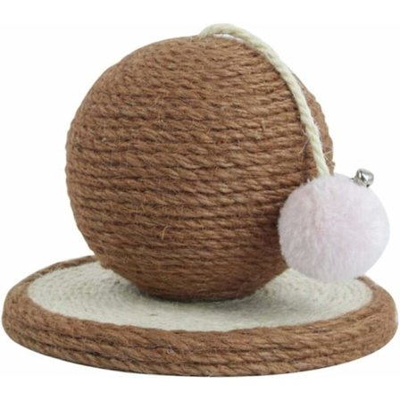 Katt leksak, stor klösboll, snygg naturlig sisal kattklösare med plysch kattboll + klocka (brun)