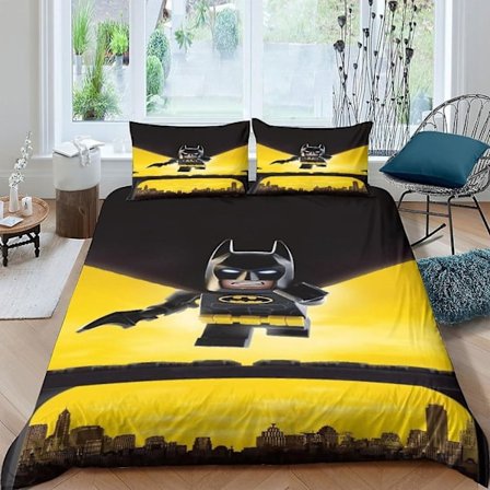 EKENOZ Batman Dynebetræk Sæt 3 Dele 3D Printet Sengetøj Superhelt Dynebetræk Dynetæppe Betræk med Lynlås, Ultra Blød Mikrofiber Dobbelt