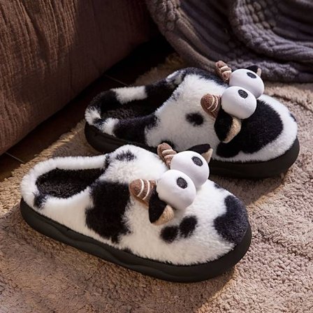 Termiske hjemmesko til mænd og unisex med ko - Bløde, varme vinter hjemmesko, der er egnede til indendørs/udendørs brug for mænd og hyggelige til 