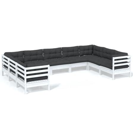 Vidaxl Loungegrupp Med Dynor 9 Delar Vit Massiv Furu Vit