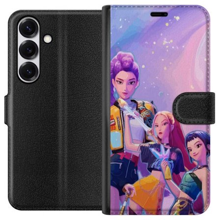 Kompatibelt Lommeboketui til Samsung Galaxy S25 Futuristiske popdamer i neonfarger med magiske detaljer mot en drømmeaktig galaksebakgrunn