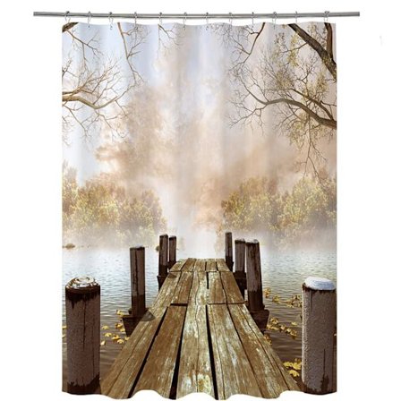 Retro duschdraperi med träbro