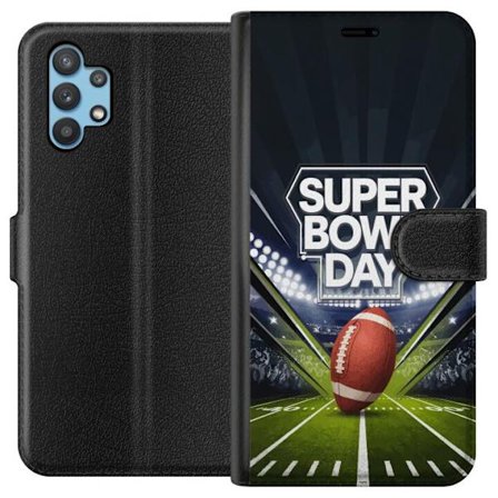 Yhteensopiva Lompakkokotelo Samsung Galaxy A32 5G Super Bowl Day juliste, jossa amerikkalainen jalkapallo valaistuksella varustetulla areenalla dramaa
