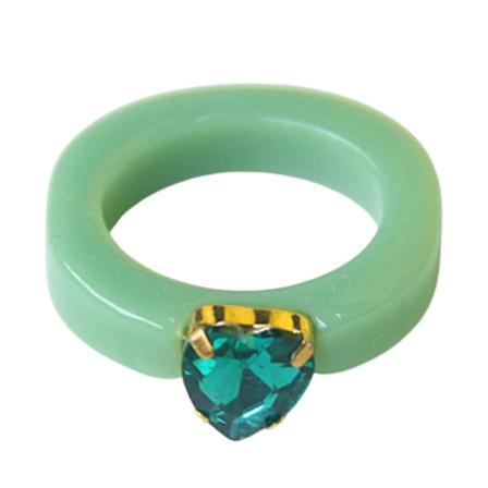 Damring Hjärta Rhinestone Godisfärgad Resin All Match Rund Ring För Dejting Green