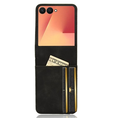 SKALO Samsung Z Flip7 PU-nahkainen Korttikotelo Suojakuori - Musta