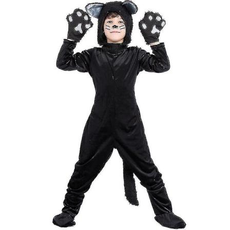 Børns Cosplay Sæt Dyresvart Kattekostume 130 140cm