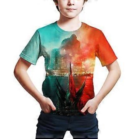 Lasten Godzilla vs Kong -painatus, rento, pyöreäkauluksinen, lyhythihainen T-paita, lahja (8-9 vuotta D)