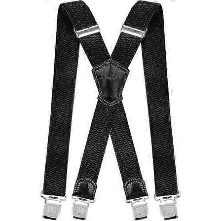 Seler med ekstra stærke metalclips, 4 cm brede, kraftige seler, one size, passer til alle mænd og kvinder, justerbare og elastiske X-form (sort)