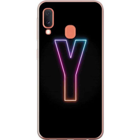 Kompatibelt Mobildeksel til Samsung Samsung Galaxy A20e Minimalistisk neonbokstav Y i fargeskiftende lys mot svart bakgrunn
