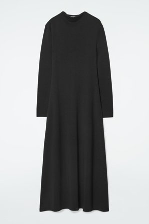 COS Damen Langärmliges Maxikleid Mit Wasserfallausschnitt - Schwarz