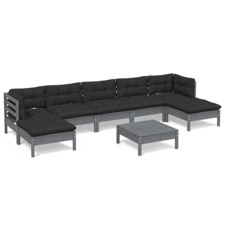 Vidaxl Loungegrupp Med Dynor 8 Delar Grå Massiv Furu Grå