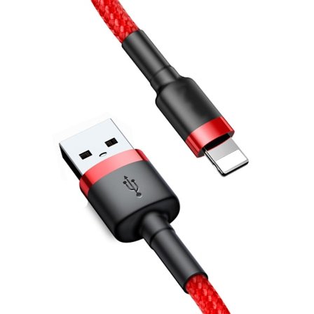 SiGN Kevlar USB-kabel med Lightning 1.5A, 2 m - Grå/Röd