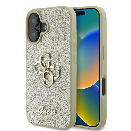 Guess Fast Glitter Big 4G-fodral för iPhone 16 Plus - Guld