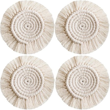 4 stk flettet bomullsbrikke Brikke Kaffe Øl Krus Matte wit