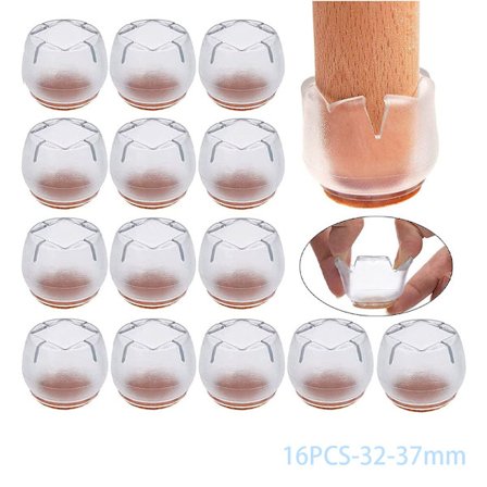 16 stk. Møbelputer 32-37mm Møbelputer Runde Firkantede Silikonbeskyttere Møbelfotputer Stolbensbeskyttere Bordbeskyttere Ripbeskyttelse