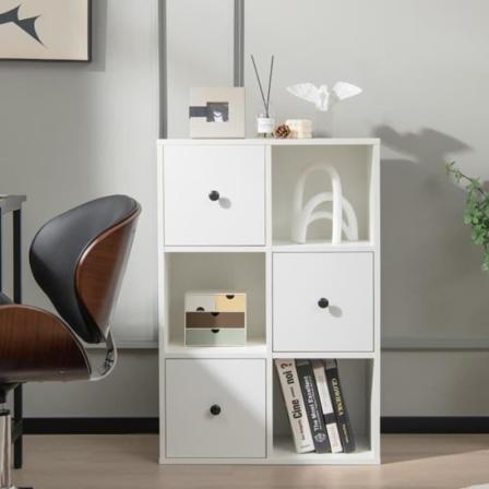 COSTWAY Bokhylla 3-vånings förvaringshylla med 3 fack 3 lådor, för vardagsrum, kontor, entré, vit, 60 x 30 x 89 cm Vit
