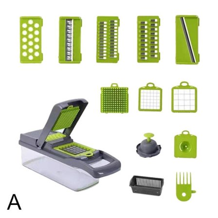 11 i 1 Grönsakshackare Fruktskärare Mandolinskärare med avloppskorg Potatis Lökhackare Dicer Grönsaksskärare
