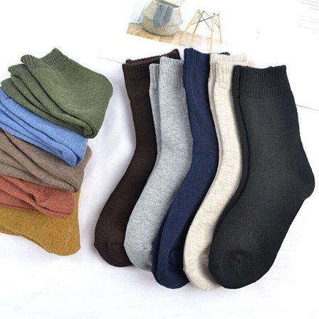 5 Pairs Men's Warm Solid Color Cotton Plush Thick Casual Medium Tube Socks