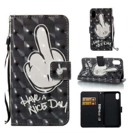 iPhone Xr Kuviollinen Synteetti Nahkainen Lompakko Suojakotelo Mobiilirannekkeella - Käsi Ja Teksti Multicolor