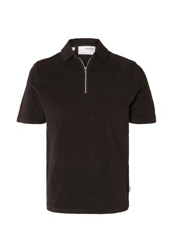 Slhrelax-Terry Ss Zip Polo Ex Selected Homme Black