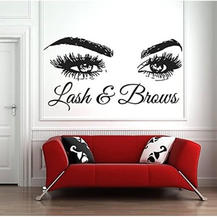 Lash & Brows Store Dekoration - Store Øjenvipper & Bryn Store Øjne Citat Vinyl Vægklistermærker Mode Kreativ Skønhedssalon Vægklistermærker LC722 (