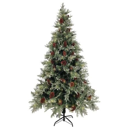 Vidaxl Plastgran Med Ljusslinga Och Kottar Grön 195 Cm Pvc&pe Grön