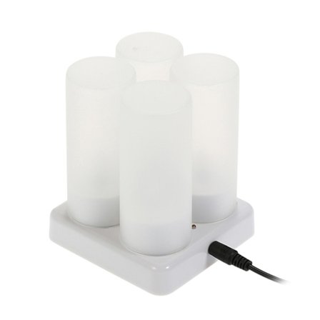 4-pack Laddningsbara LED-Ljus med Flimmerande Låga, Teeljus, Ljus med Frostade Koppar, Laddningsbas, Gult Ljus, AC100-240V (med (FMY)